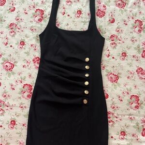 Zara Black Mini Dress with Gold Buttons